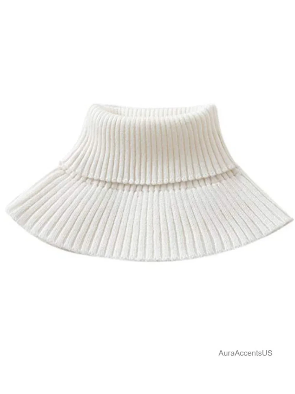 Women's Knitted Ribbed Turtleneck Detachable False Collar Pullover